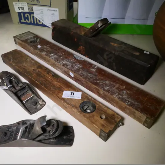 wooden levels, wooden plane and 2 bullnose planes