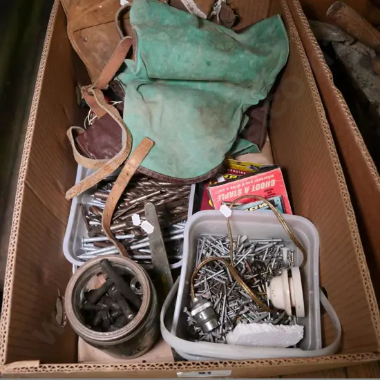 box of drill bits, staples, etc.