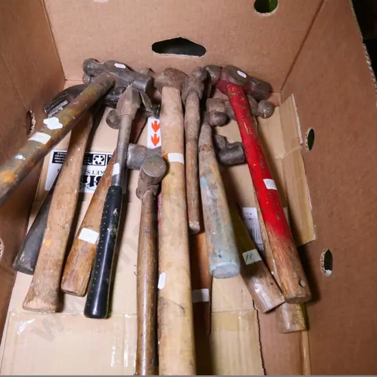 box of ball-peen and other hammers