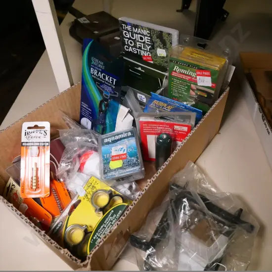 box of hunting and fishing accessories