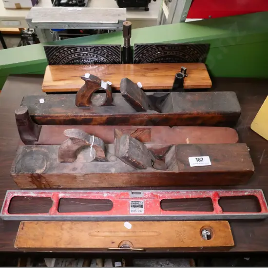 spirit levels, wooden planes, part vintage mitre stand