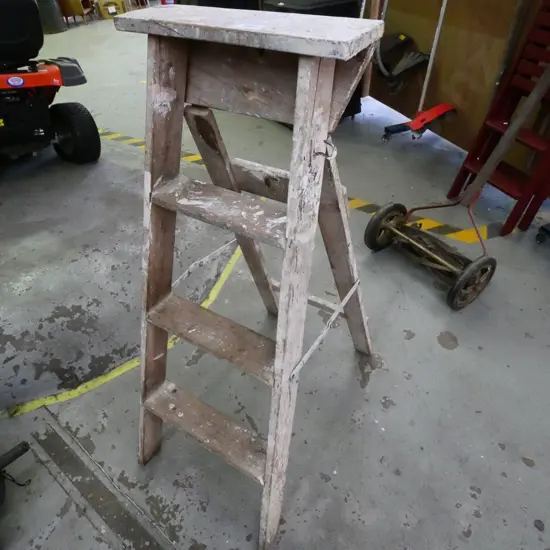 vintage wooden 3-step ladder