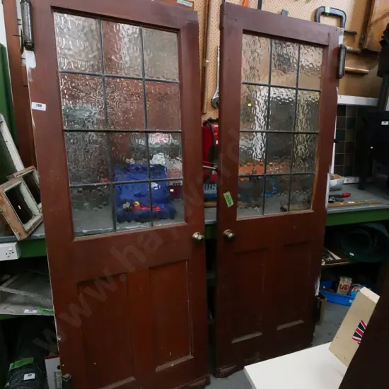 pair of wood and leadlight double-hinged doors - each H-2000 W-760
