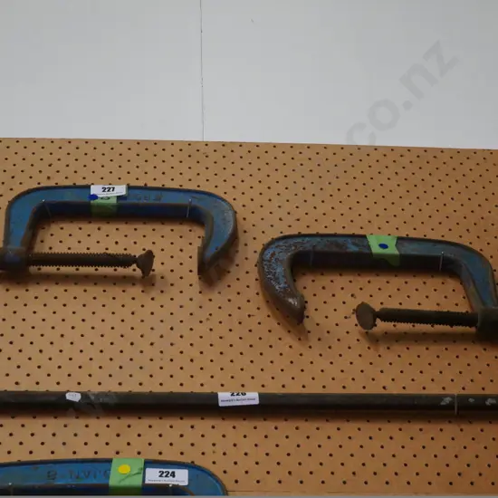 pair of G-clamps - blue dots