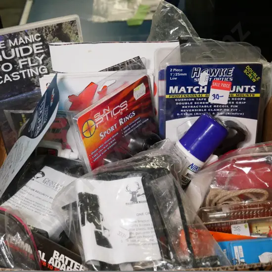 box of hunting and fishing accessories