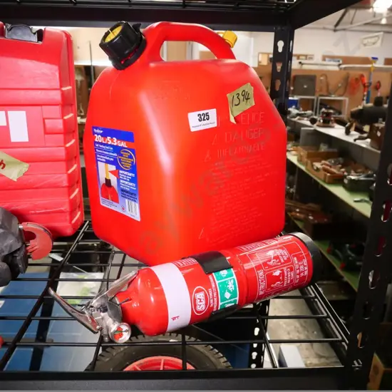 20l petrol container and a fire extinguisher