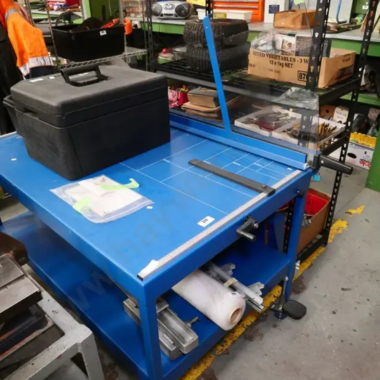 large  Dahle commercial guillotine, board cutter on heavy duty stand with castors