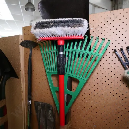shovel, grass rake, telescopic window brushes