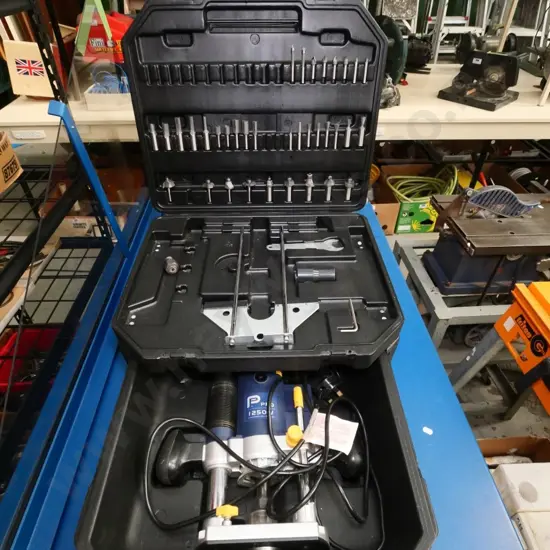P-Pro 1250w plunge router with case and accessories