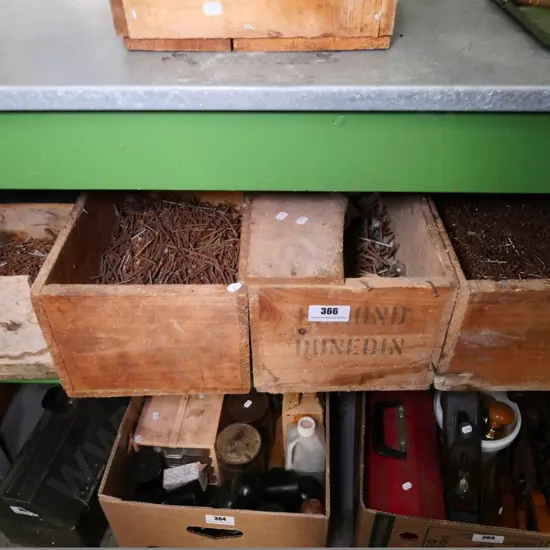 4 wooden crates of nails