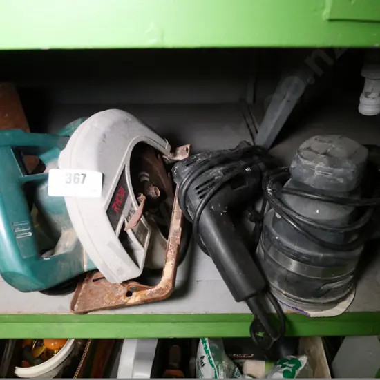 circular saw, electric drill, orbital sander