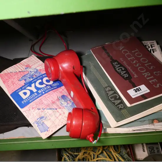 workshop manuals, linesman's phone, leather cased tap and die set