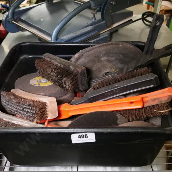 box of grinding discs, cutoff discs, wire brushes