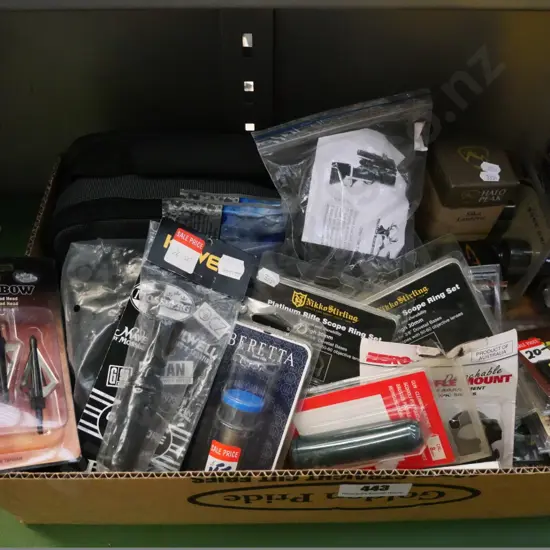 box of hunting and fishing accessories