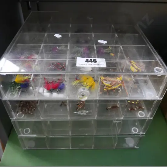 perspex drawers and contents - fishing flies and lures