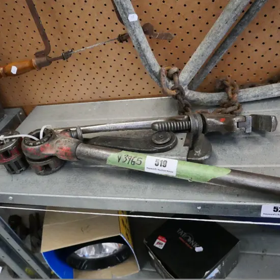 2 plumber's wrenches and tap & die