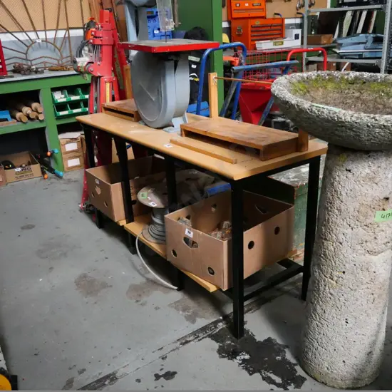 metal and MDF workshop table with 2 wooden stands