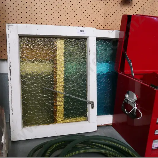 one yellow glazed and one blue glazed mottled windows H-570 W-460