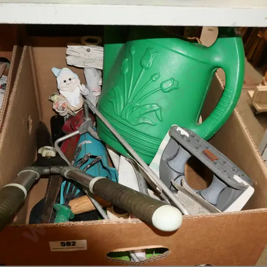 box of gardening supplies etc.