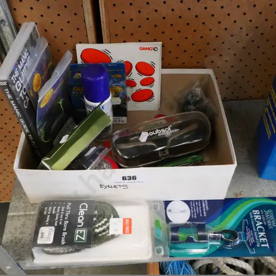 box of hunting and fishing accessories