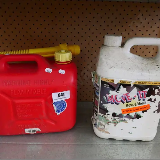 5l petrol container and moss and mould cleaner