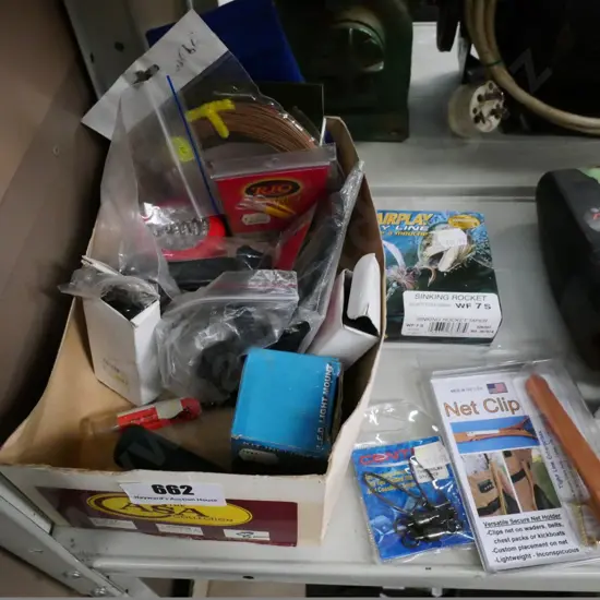 box of hunting and fishing accessories