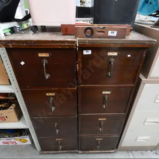 pair of vintage wooden 4-drawer filing cabinets