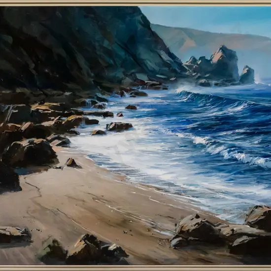 Colin C Wynn - framed oil - "Easterly Windswells, Fighting Bay, Cook Strait" H-550 W-740