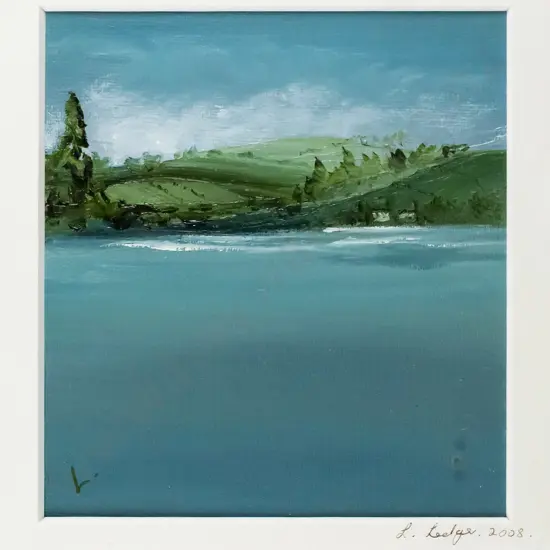 L Ledger 2008- framed oil - "Otago Harbour Blues" H-125 W-140
