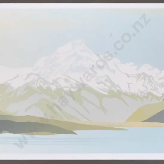 illegible signature - framed screenprint 121/150 - "Mount Cook from Lake Pukaki" H-280 W-810