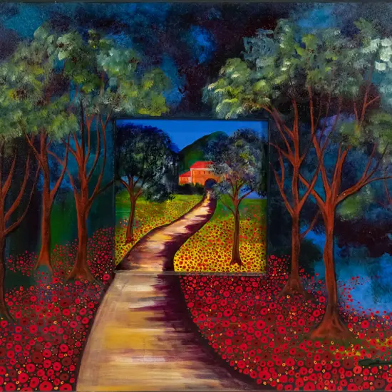 Cathy Preston - oil on boxed canvas - driveway to house H-600 W-800