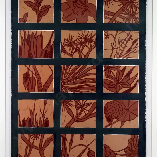 Rebecca Cunningham 2002  - framed woodblock 1/1 - untitled H-750 W-560