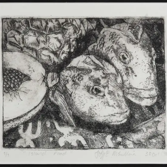 Josh McMillan '98 - framed lithograph 9/9 - "Island Food" H-120 W-140
