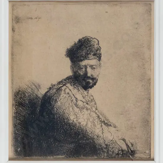 unsigned framed etching - portrait. H-140 W-130