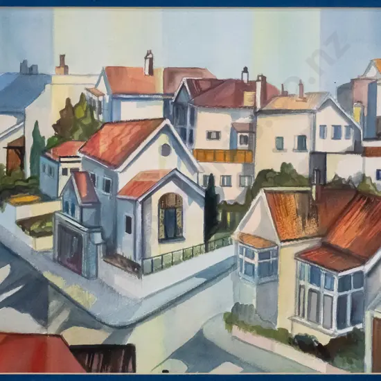 Betty Pilkington - framed watercolour - "Above Canongate" H-320 W-450