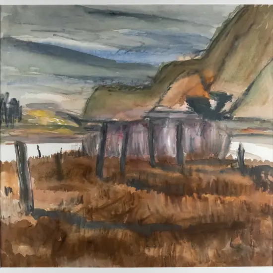 Pauline Bellamy - framed watercolour - landscape H-350 W-350