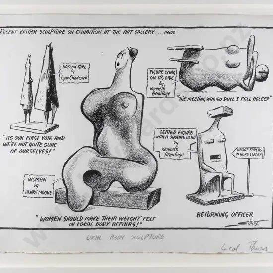 Sid Scales - framed ink - Local Body "Sculpture" cartoon H-250 W-330
