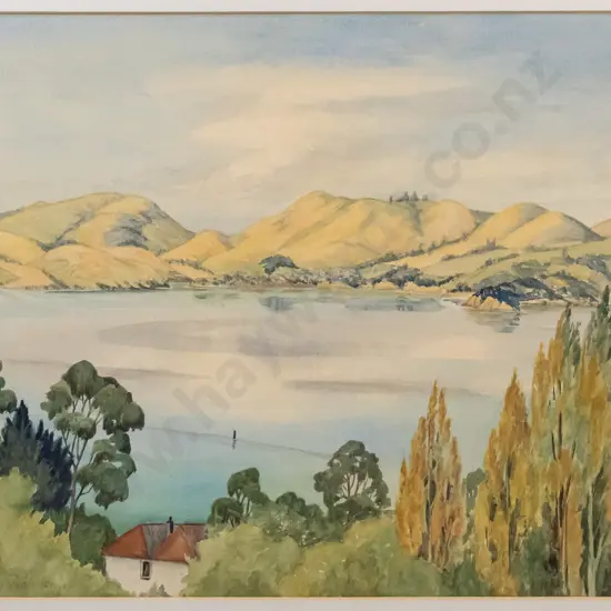 Nancy Thompson - framed watercolour - harbour view - H360 W-430