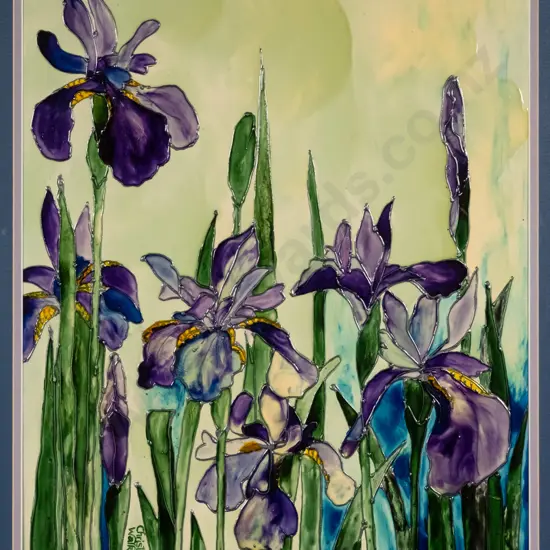 Christine Walker, 1996 - framed mixed media - irises H-380 W-310