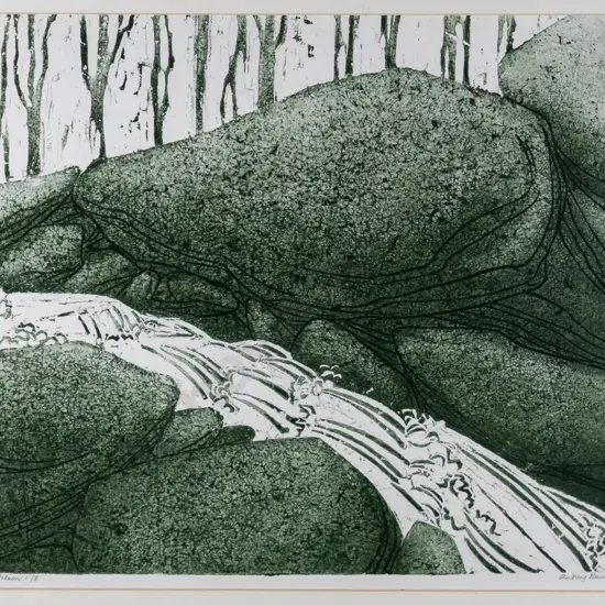 Audrey Bascand - framed ltd edition print 1/8 - "Boulder Stream" H-310 W-370