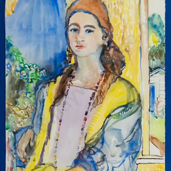 Patricia Tough - framed watercolour - portrait H-460 W-370