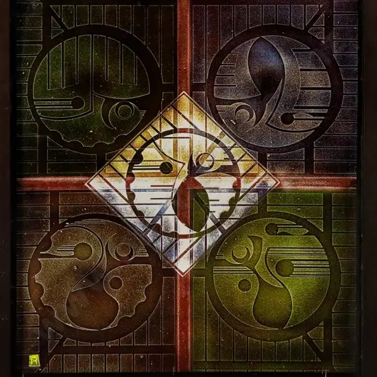 Chris Flavell - framed acrylic - "5 birds" H-1170 W-870