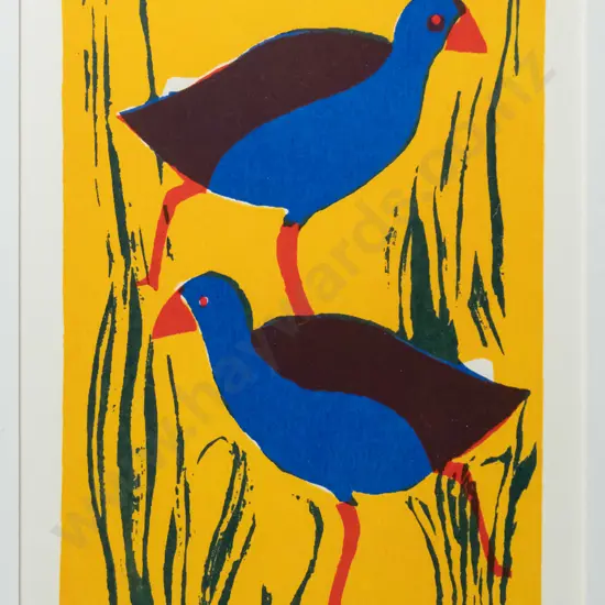 Gillian Pope - mounted silkscreen print - "Pukeko II" H-170 W-120
