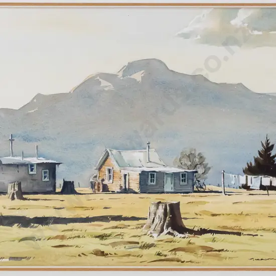 Garrick Tremain - framed watercolour - farm landscape. H-360 W-550