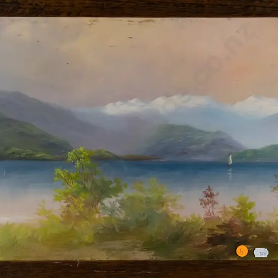 John Charles Veitch - framed oil - lake and mountain scene H-290 W-450