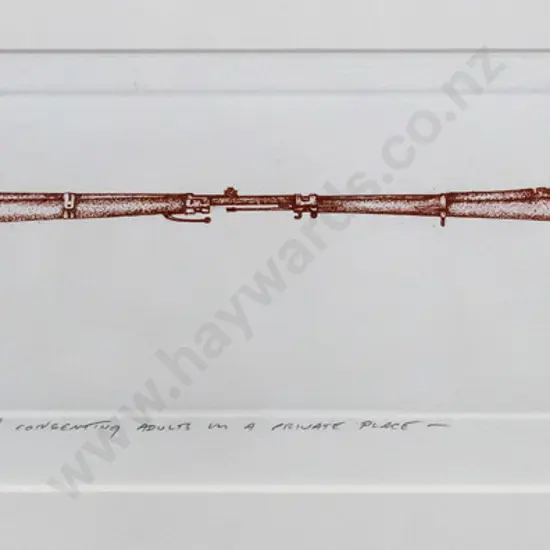 Barry Cleavin - framed etching 5/30 - "For the mutual assassination of consenting adults in a private place" H-90 W-410