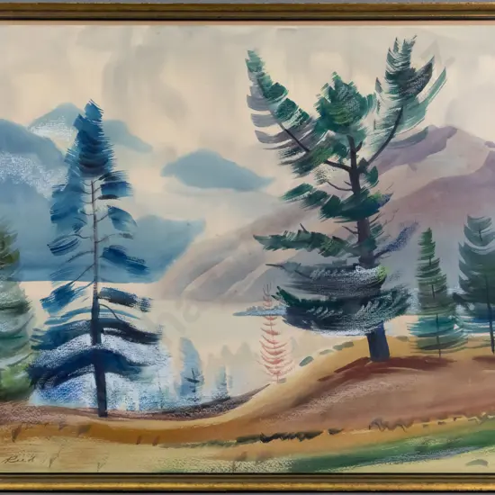 WJ Reed - framed watercolour -  "Mist at Wanaka"  (slight foxing & slight movement in frame)  H-550 W-730