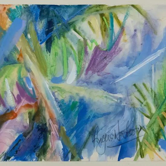 Angus Watson - framed watercolour - palm trees H-220 W-300