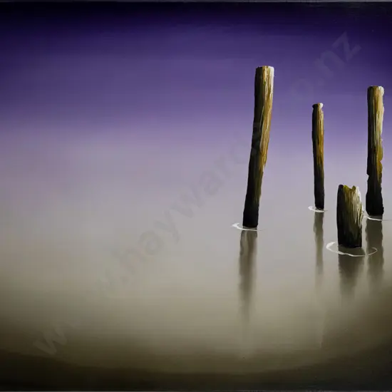 Jason Low - oil on boxed canvas - poles in water - H-610 W-910