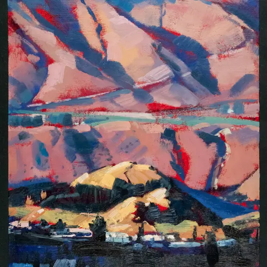 Tom Field - mounted oil on canvas - "The Crown Range Evening" H-320 W-240